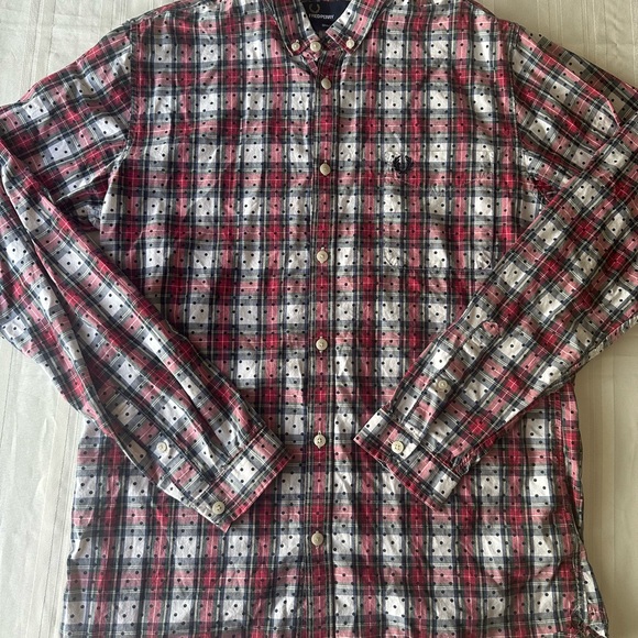 Fred Perry Shirt Mens Medium Slim Fit Red/White Plaid Button Down Casual - Picture 1 of 9
